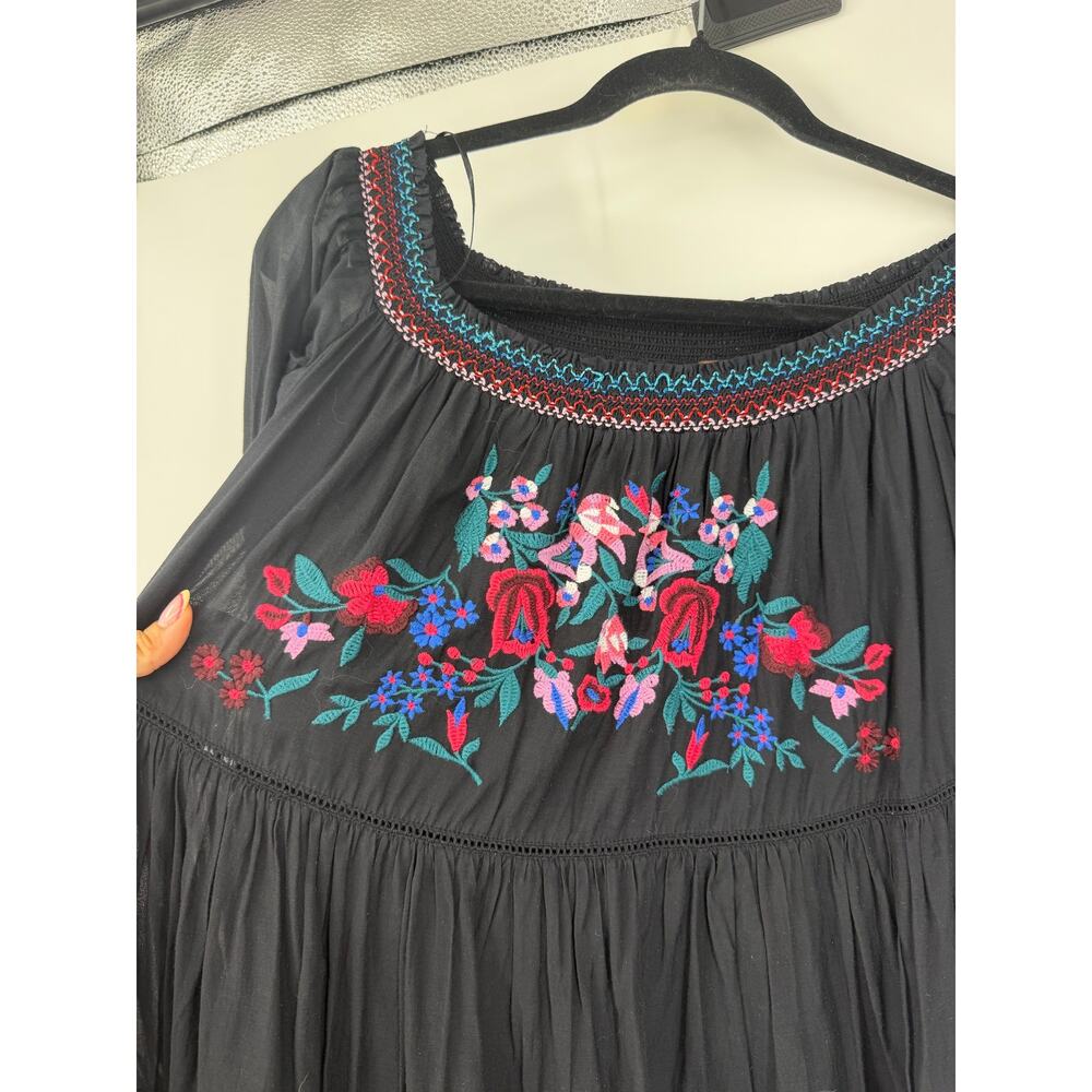 FREE PEOPLE Womens Size S Sunbeams Minidress Black Embroidered Off Shoulders - Picture 3 of 13